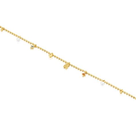 Pulsera Cadena Con Ba O De Oro De Kt Sobre Plata Perlas Cultivadas