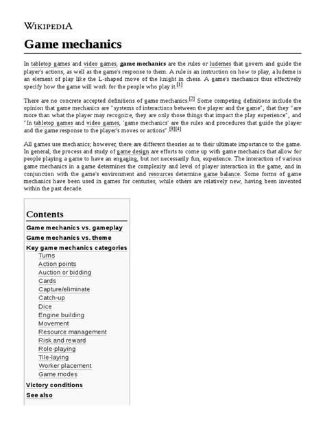 Game Mechanics Pdf Gaming Leisure Activities