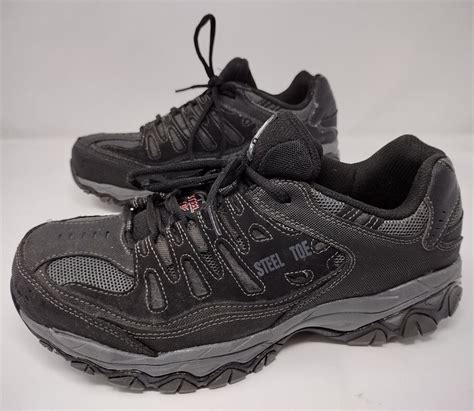 77055 Skechers Mens Cankton Work Shoes Steel Toeeh Black Char Size 10 Ebay