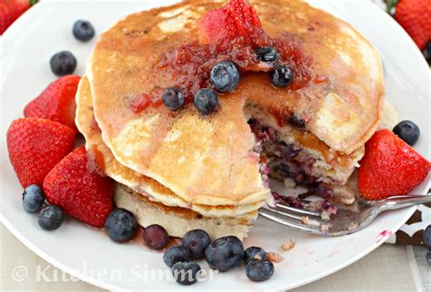 Kitchen Simmer Blueberry Pancakes With Strawberry Maple Syrup