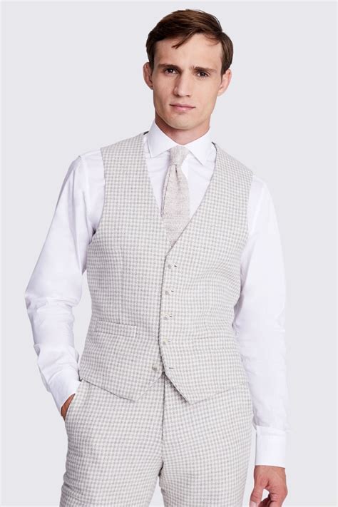 Tailored Fit Stone Houndstooth Tweed Waistcoat Buy Online At Moss