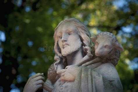 Ancient Stone Statue of Jesus Christ is the Good Shepherd with the Lost ...