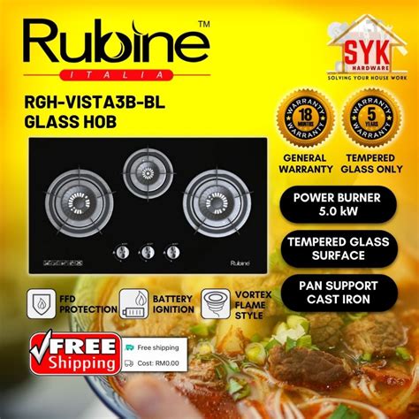 Syk Free Shipping Glass Warranty 5 Year Rubine Hob Rgh Vista3b Bl