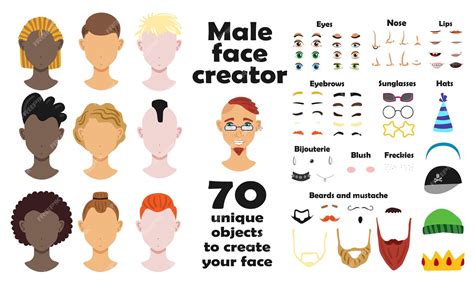 premium vector male face creator set  portrait models  seventy