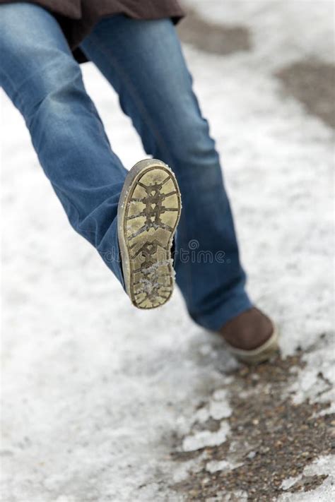 Woman Is Slipping And Falling On A Icy Street Stock Image Image Of