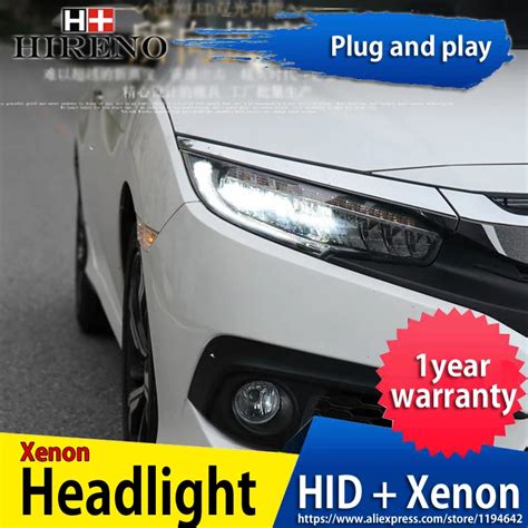 Hireno Headlamp For 2016 Honda Civic Headlight Headlight Assembly LED