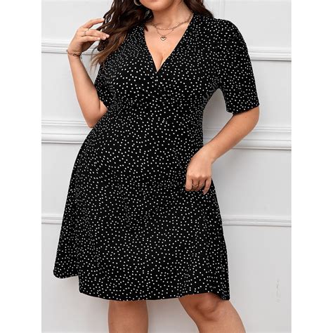 Lovito Plus Size Casual Vestido Feminino De Bolinhas Bainha De