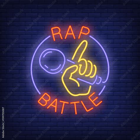 Rap Battle Neon Text And Hand Holding Microphone Neon Sign Night Bright Advertisement