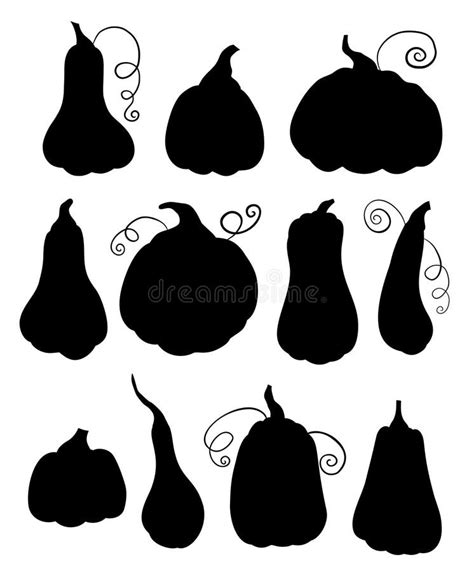 Vector Set Of Different Black Silhouettes Of Pumpkins Isolated From The