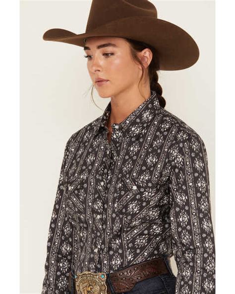 Rough Stock By Panhandle Women S Southwestern Print Long Sleeve Pearl Snap Western Shirt Black