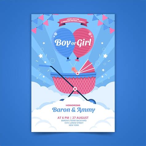 Free Vector Flat Design Gender Reveal Invitation Template