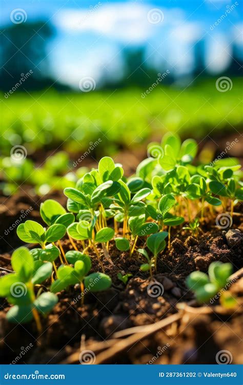 Group Of Small Green Plants Growing Out Of The Ground Generative Ai