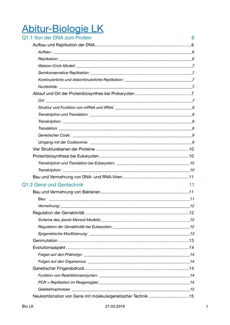 Biologie Abi Lk Abitur Biologie Lk Q Von Der Dna Zum Protein