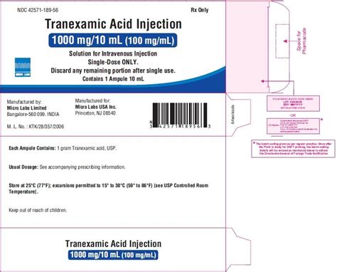 Tranexamic Acid Injection FDA Prescribing Information Side Effects