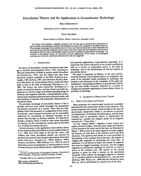 (PDF) Percolation theory and its application to groundwater hydrology