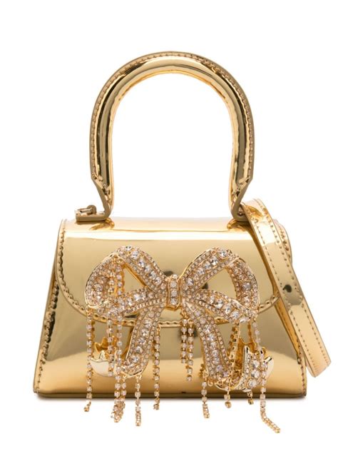 Self Portrait Micro Bow Crystal Embellished Leather Mini Bag Farfetch