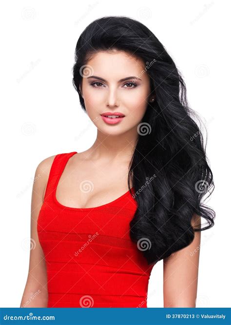 Portrait Of Young Smiling Woman With Long Brown Hair Stock Image