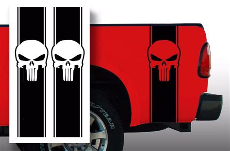 Punisher Chevy Ford Dodge Pickup Truck Bed Stripes Decal Stickers