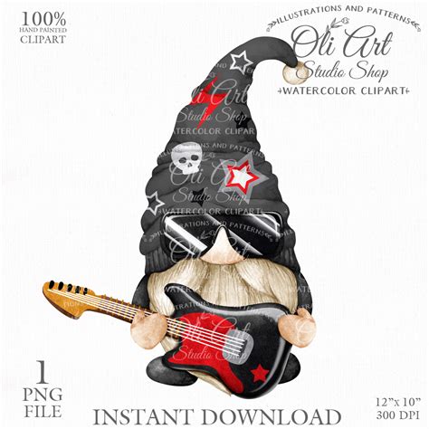Rock Star Gnome Clip Art Hand Drawn Graphics Digital Downl Inspire