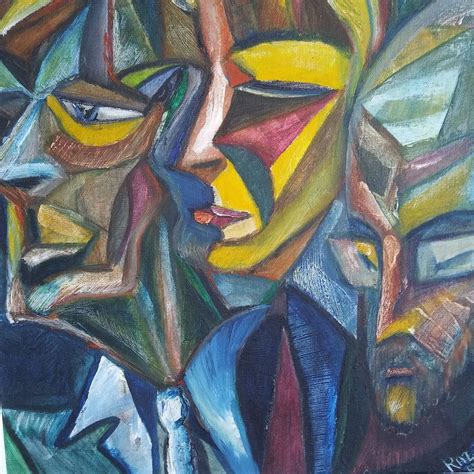 1967 Abstract Cubist Signed Oil Painting Mid Century Original Etsy