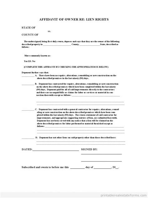 Free Printable Affidavit Of Ownership Options Formpdf