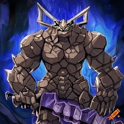 Guardian Golem Giant Wielding A Stone Sword In A Yu Gi Oh Art Style On