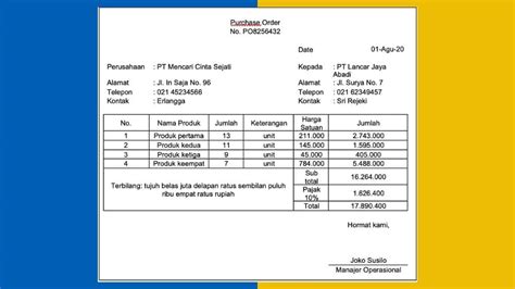 Apa Itu Purchase Order Pengertian Fungsi Dan Contohnya Lengkap