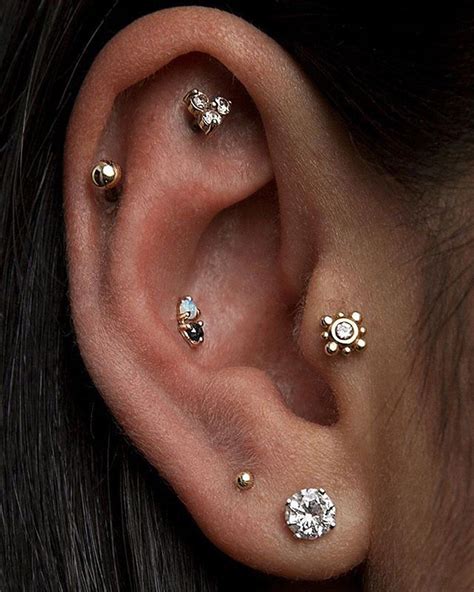 Unique Multiple Ear Piercing Ideas with Jewels - Tragus Stud, Cartilage Studs, Helix Studs at ...