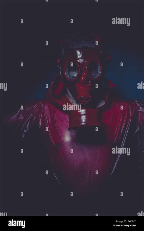 Inhalation Nuclear Concept Man With Red Gas Mask Stock Photo Alamy