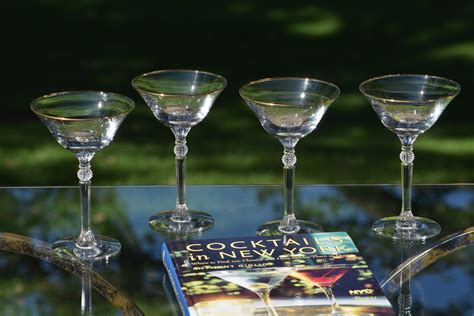 Vintage Gold Rim Cocktail Martini Glasses Set Of 4 Tall Vintage Gold Rimmed Martini Glasses