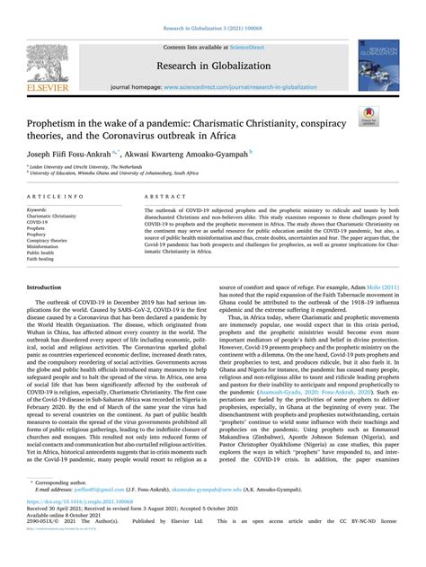 (PDF) Prophetism in the wake of a pandemic: Charismatic Christianity ...