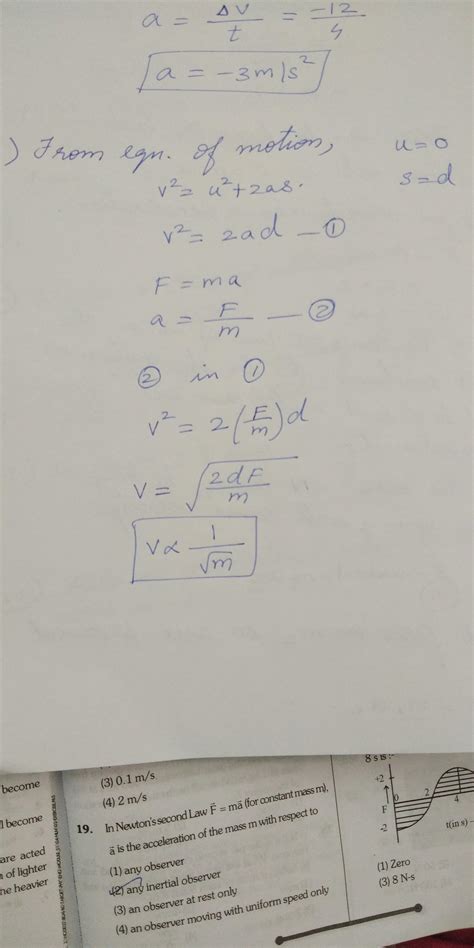 The Velocity Acquired By A Mass M In Travelling A Certain Distance D