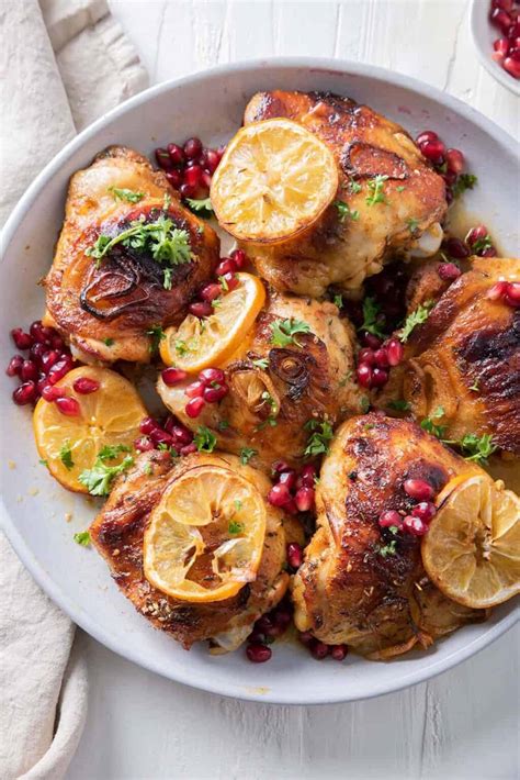 Pomegranate Roasted Chicken Thighs One Pan Feel Good Foodie