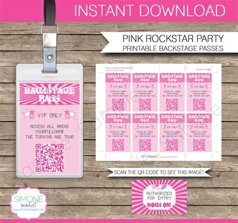 Rockstar Party Backstage Pass Printable Insert Instant Download And Editable Template You