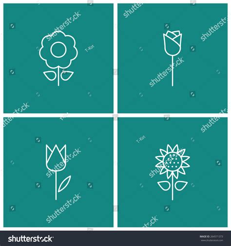 Flower Thin Line Icon Set Stock Vector Illustration 264571373