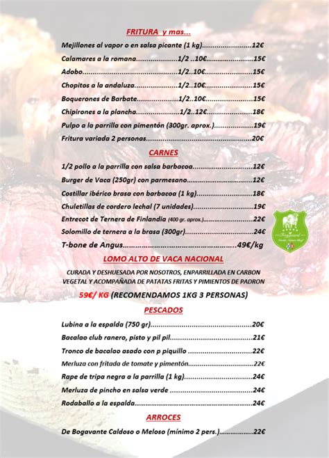 Carta Del Restaurante La Parrilla De Juan Adán