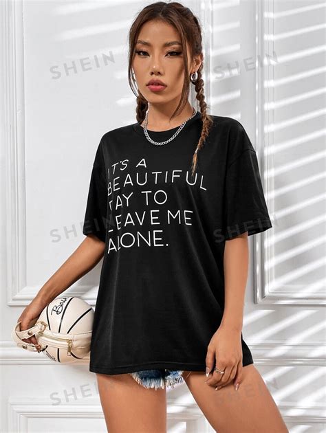 SHEIN EZwear Slogan Graphic Drop Shoulder Tee IT S A BEAUTIFUL DAY TO