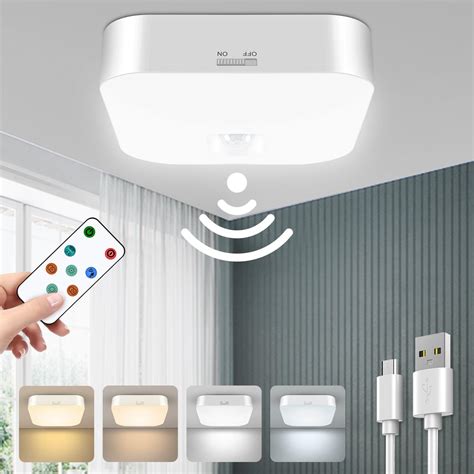 WhitePoplar Motion Sensor Rechargeable Ceiling Light Indoor With Remote