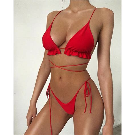 Ribbed String Bikini Set S Love Red Artofit