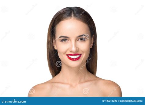 Portrait Of Gorgeous Naked Woman Smiling At Camera Stock Photo Image