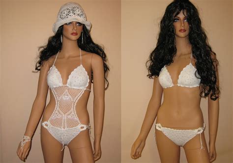 Sexy Bianco Bikini All Uncinetto Con Paiette Donna Abbigliamen