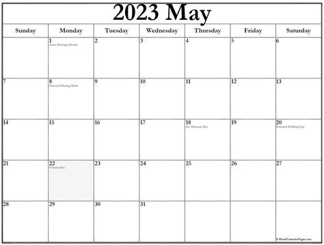 May 2023 with holidays calendar