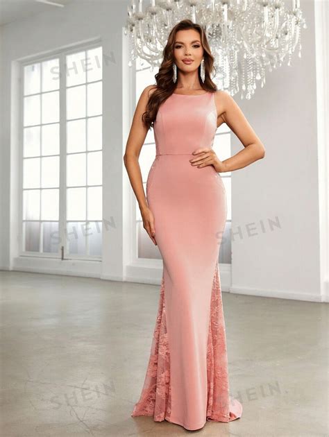 Shein Belle Contrast Lace Mermaid Hem Bridesmaid Dress Shein Usa