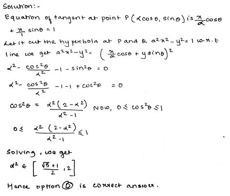 The Exhaustive Set Of Values Of A2 Such That There Exists A Tangent To The Ellipse X2 A2y2