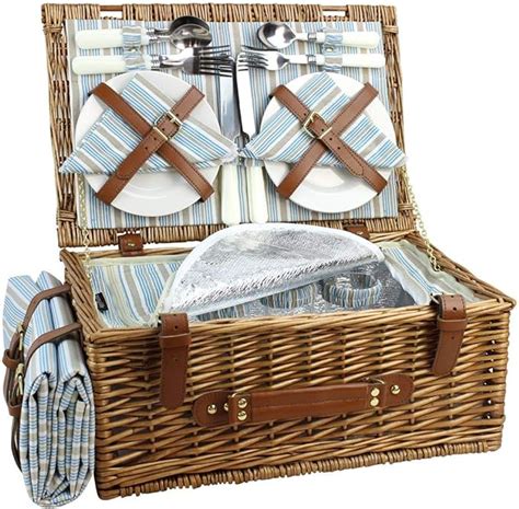 Amazon HappyPicnic Wicker Picnic Basket Set For 4 Persons Large