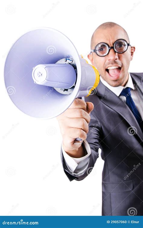 Funny Man With Loudspeaker Stock Photo Image Of Isolated 29057060