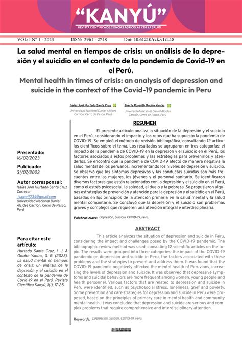 PDF La salud mental en tiempos de crisis un análisis de la depresión