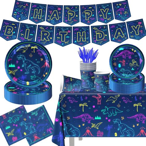 Dinosaur World Party Decorations Dinosaur World Tableware Disposable Dark Blue Neon