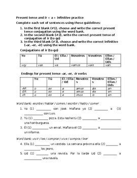 Ir A Infinitive And Present Tense Practice By Kunal Patel Tpt