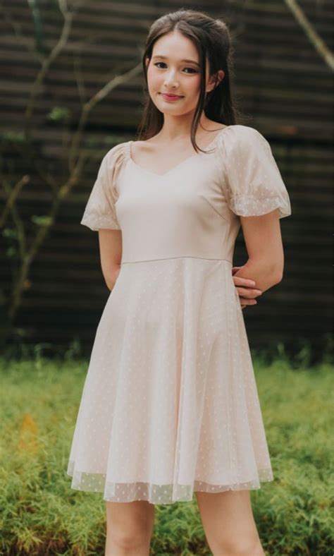 Thestagewalk Polkadot Mesh Dress In Nude Cream Women S Fashion Dresses Sets Dresses On